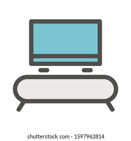 Television Desk or Rack with Big Screen LED TV Scene, illustration or Icon Vector