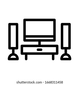 Television Desk or Rack with Big Screen LED TV Scene, illustration or Icon Vector