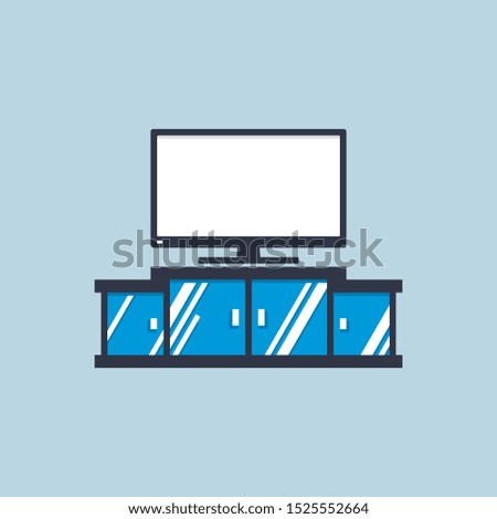 Television Desk or Rack with Big Screen LED TV Scene, illustration or Icon Vector