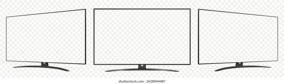 Television display on three sides with empty screen.