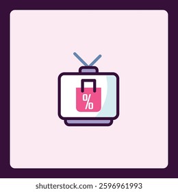 Television displaying online shopping sale promotion icon for digital marketing