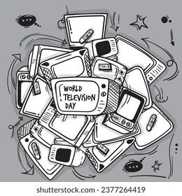 Television doodle art design with scattered television style for world television day campaign