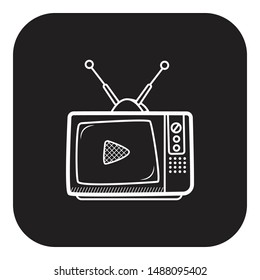 Television Doodle Icon Vector Flat Black Stock Vector