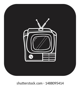 Television Doodle Icon Vector Flat Black Stock Vector