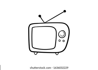 television doodle icon vector hand drawing