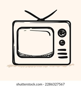television doodle icon vector hand drawing, Television icon in doodle sketch lines. Electronic communication news update movie view watching