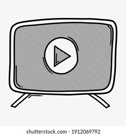 icono vectorial del doodle de televisión. Línea dibujada a mano en la ilustración del esbozo de dibujo.