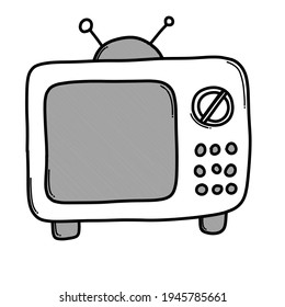 Icono vectorial del doodle de televisión. Línea dibujada a mano en la ilustración del esbozo de dibujo.