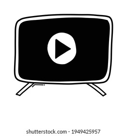 icono vectorial del doodle de televisión. Línea dibujada a mano en la ilustración del esbozo de dibujo.