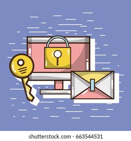 television with e-mail and padlock with key