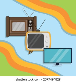 Television evolution and digital multimedia technology and media entertainment concept. World television day. 