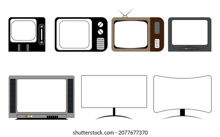 Television evolution icon set. The evolution of tv, the shift of television from the past to the present. Old to modern television. Vector illustration isolated on a white background. Editable Stroke