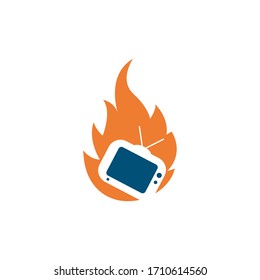 television fire icon logo vector illustration design
