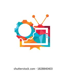 Television Gear vector logo design. TV repair logo. Television and mechanic symbol or icon.