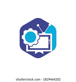 Television Gear vector logo design. TV repair logo. Television and mechanic symbol or icon.