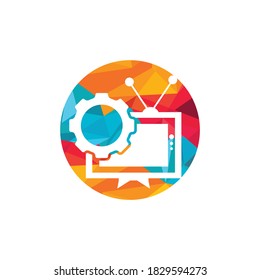 Television Gear vector logo design. TV repair logo. Television and mechanic symbol or icon.	