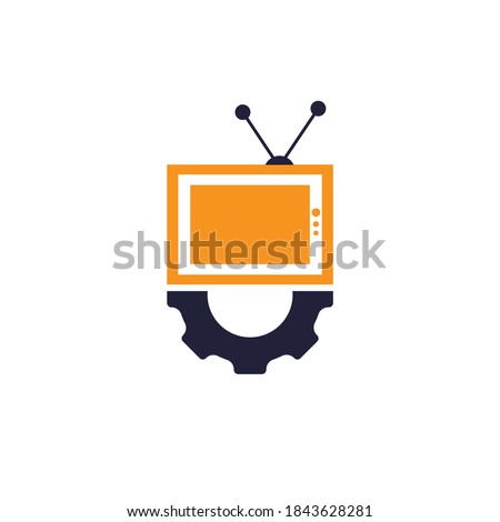 Television Gear vector logo design. TV repair logo. Television and mechanic symbol or icon.
