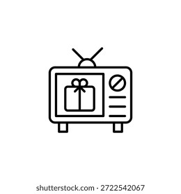 Vetor de Ícone de Contorno de Presente de Televisão, Difusão Presente