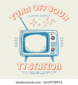 Television, Graphic Design for T-shirt, Street Wear and Urban Style, Vintage illustration of Television t-shirt design, vector graphic, typographic poster, or t-shirts, street wear, and Urban style