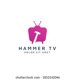 television and hammer negative space logo design