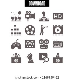 television icon. 16 television vector set. video, video player, sound bars and recorder icons for web and design about television theme