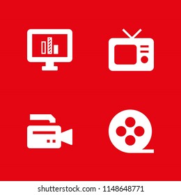 television icon. 4 television vectors with film reel, video camera and television icons for web and mobile app