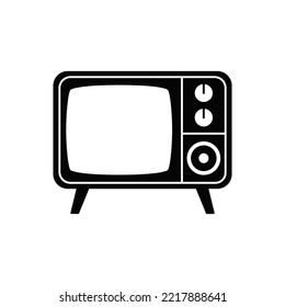 Television icon in black flat glyph, filled style isolated on white background