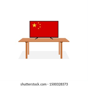 Television icon with china flag on brown table
