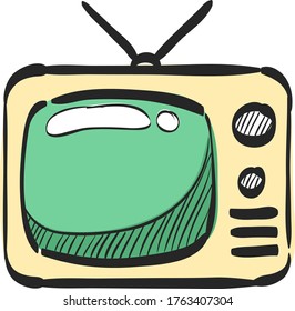 Television icon in color drawing. Electronic communication news update movie view watching