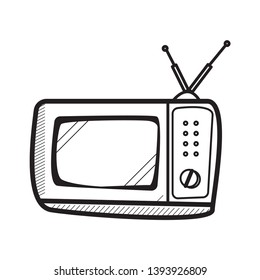 Television icon in doodle sketch lines. 
