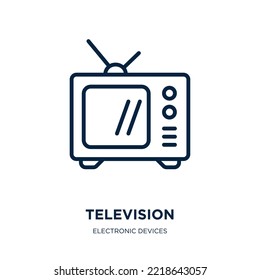 television icon from electronic devices collection. Thin linear television, movie, video outline icon isolated on white background. Line vector television sign, symbol for web and mobile