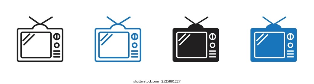 Television icon linear graphics set vector in black
