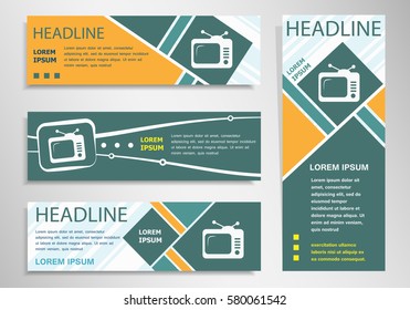 Television icon on horizontal and vertical discount banner, header. Modern banner design template