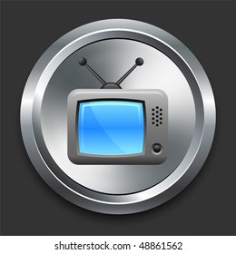Television Icon on Metal Internet Button Original Vector Illustration