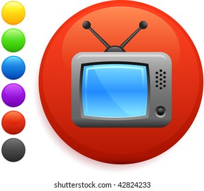 television icon on round internet button original vector illustration 6 color versions included