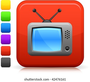 Television icon on square internet button  Six color options included.