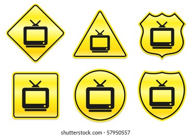 Television Icon on Yellow Designs Original Illustration