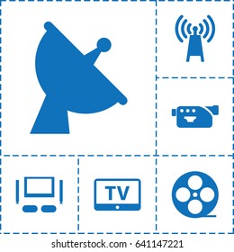 Television icon. set of 6 television filled icons such as tv, satellite, movie tape, camera, tv set