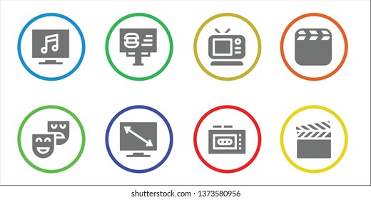 television icon set. 8 filled television icons.  Simple modern icons about  - Television, Theatre, Billboard, Tv, Recorder, Video, Film