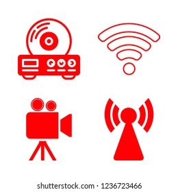 television icon set about video player, film, antenna and signal vector set