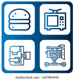 television icon set. Collection of Berliner doughnut, Television, Home movie camera, Film camera icons