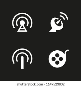 television icon set. film reel, satellite dish and signal vector icon for graphic design and web