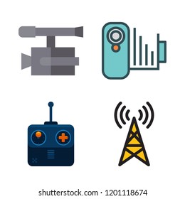 television icon set. vector set about video camera, camcorder, remote control and antenna icons set.