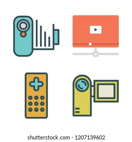 television icon set. vector set about video player, camcorder and remote control icons set.