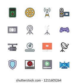 television icon set. vector set about video camera icon, video player, radio antenna and camcorder icons set.