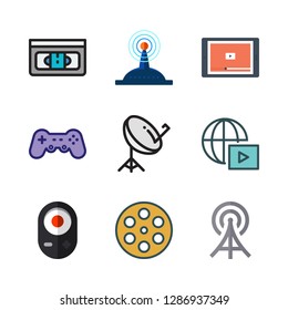 television icon set. vector set about film, satellite dish, vhs and remote icons set.