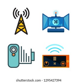 television icon set. vector set about remote control, camcorder and antenna icons set.