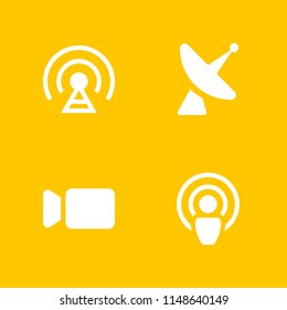 television icon set. video camera, satellite dish and signal vector icon for graphic design and web