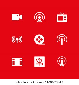 television icon set. video camera, signal and parabolic vector icon for graphic design and web