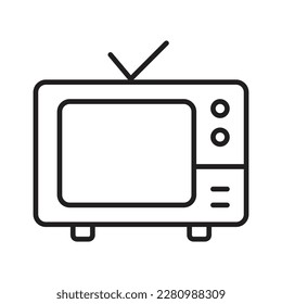 Contorno de vectores de iconos de televisión aislado, símbolo de conjunto de TV o línea de señalización negro y blanco, conjunto de televisión de estilo antiguo